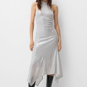 Bershka Glittering Silver Backless Dress